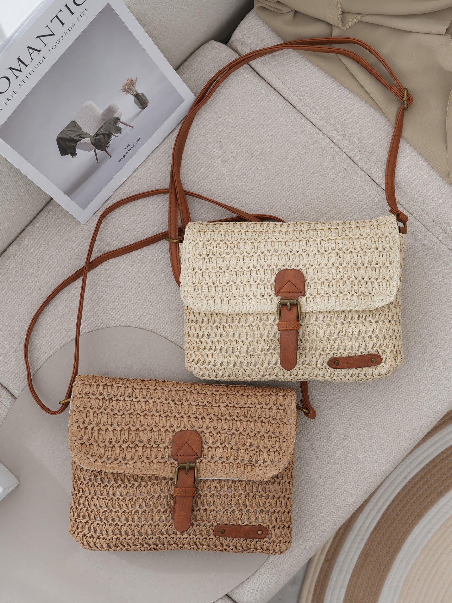 Retro Straw Crossbody Bag for Women