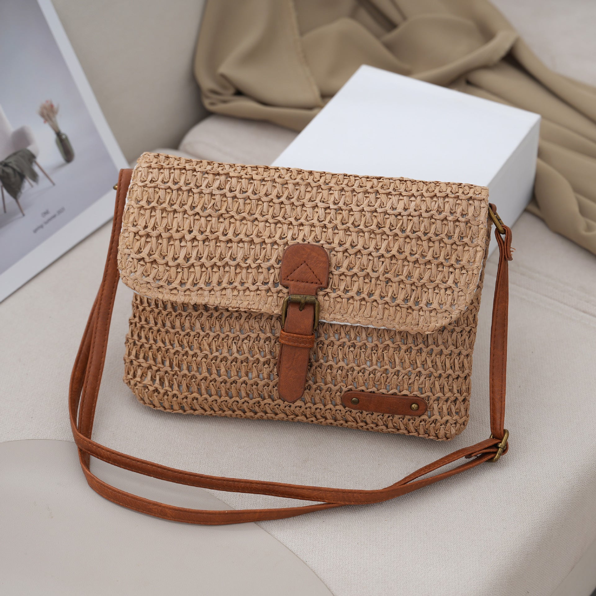Retro Straw Crossbody Bag for Women