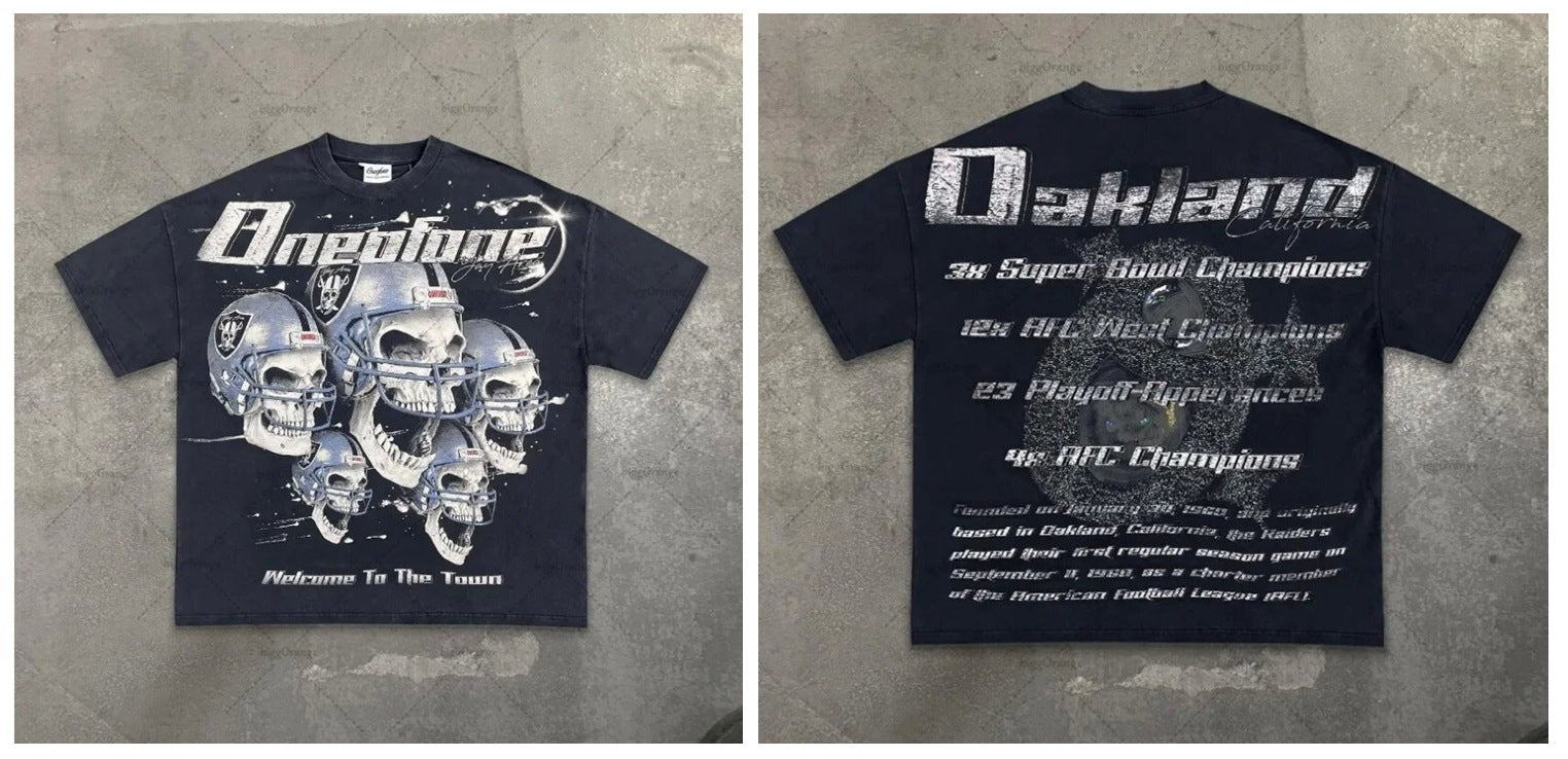 Retro Street Style Cotton T-Shirt with Cartoon Print