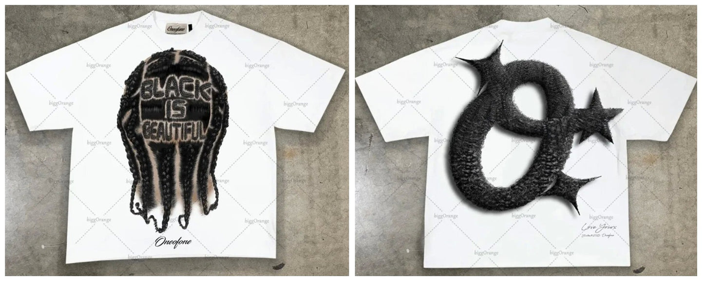 Retro Street Style Cotton T-Shirt with Cartoon Print