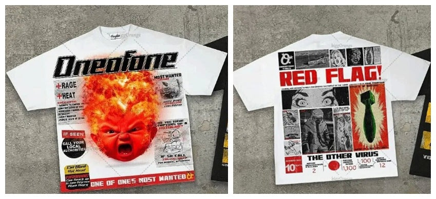Retro Street Style Cotton T-Shirt with Cartoon Print