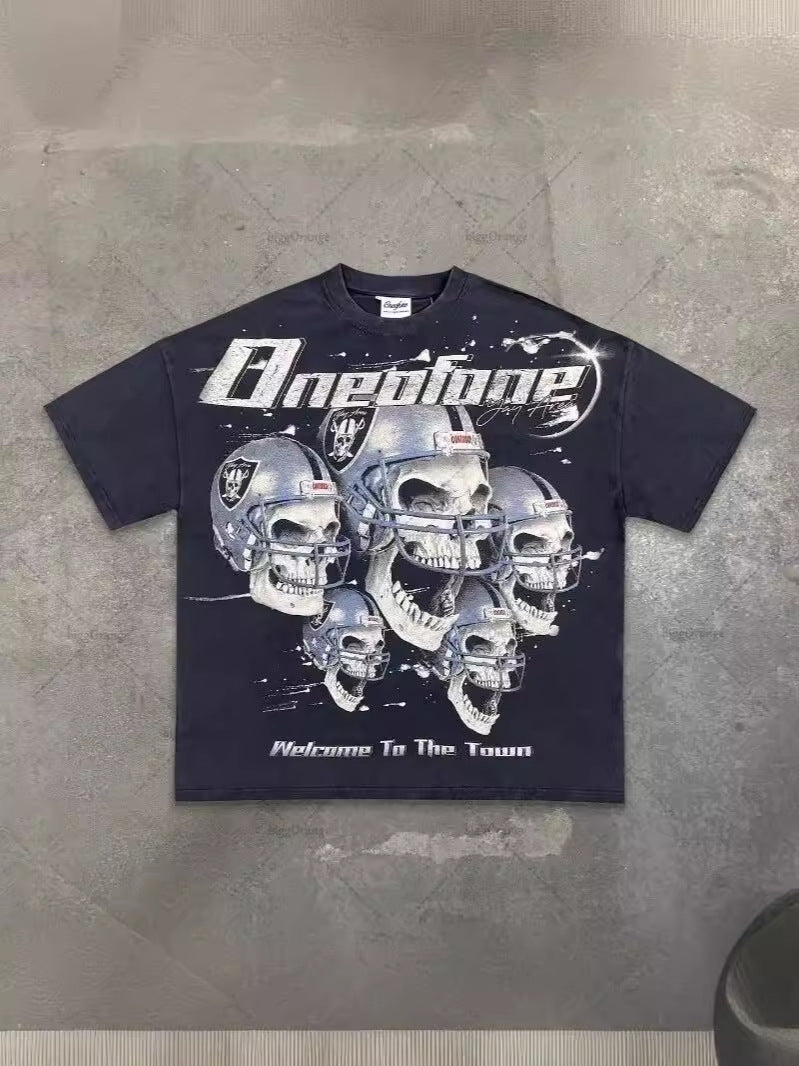 Retro Street Style Cotton T-Shirt with Cartoon Print