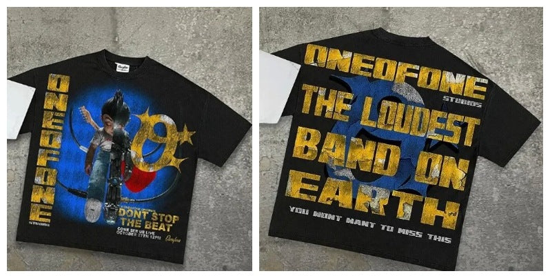 Retro Street Style Cotton T-Shirt with Cartoon Print