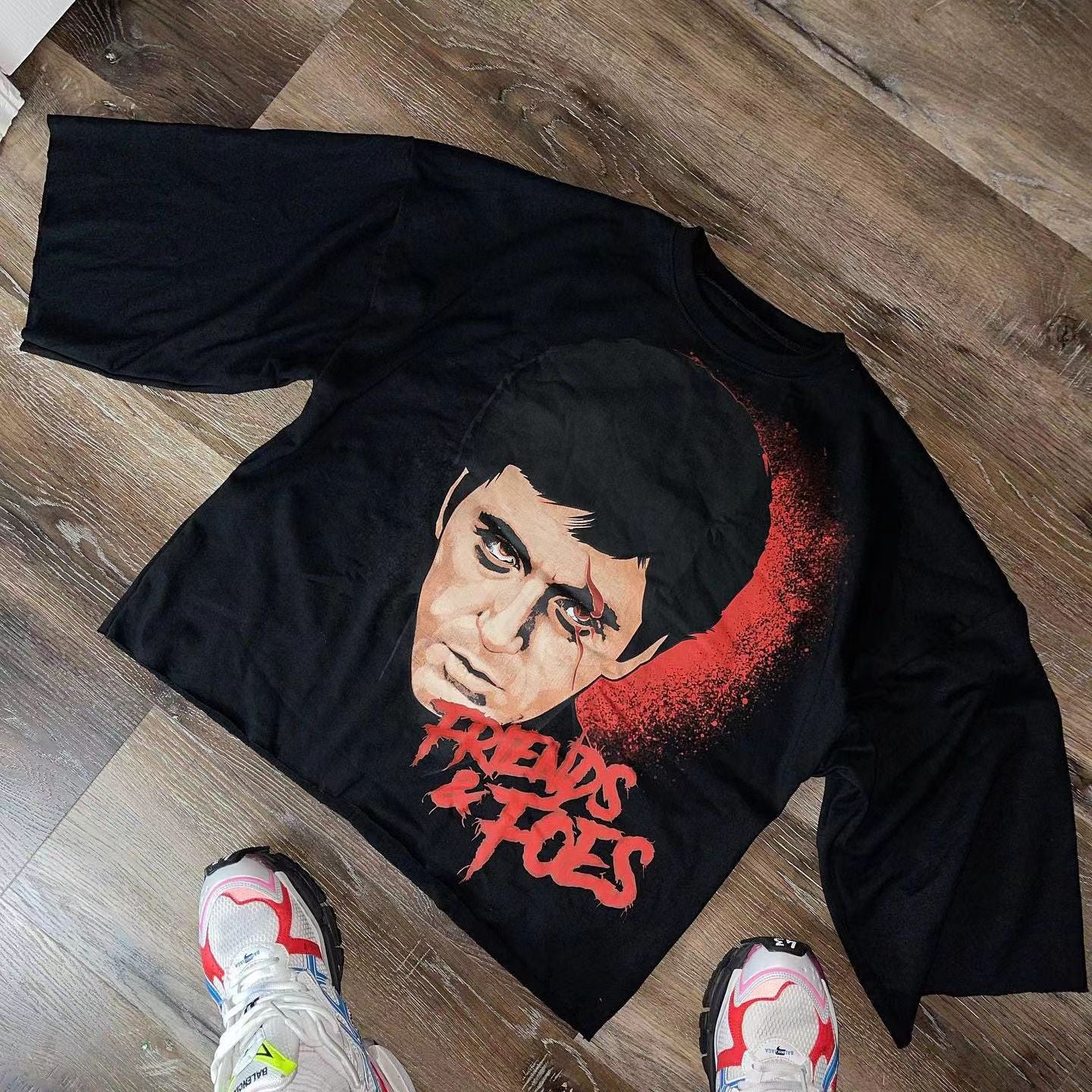 Retro Street Style Cotton T-Shirt with Cartoon Print