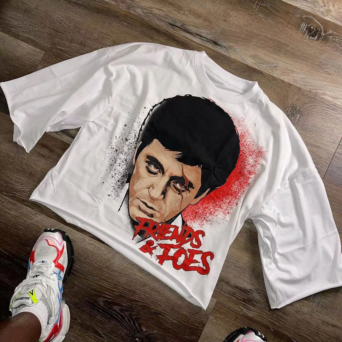 Retro Street Style Cotton T-Shirt with Cartoon Print