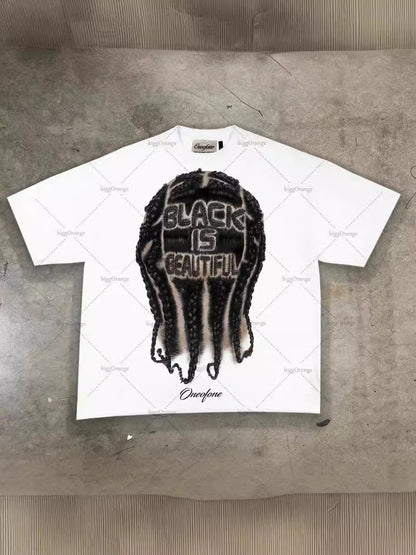 Retro Street Style Cotton T-Shirt with Cartoon Print