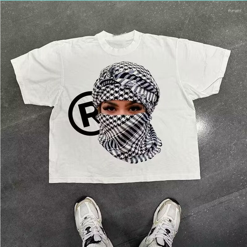 Retro Street Style Cotton T-Shirt with Cartoon Print