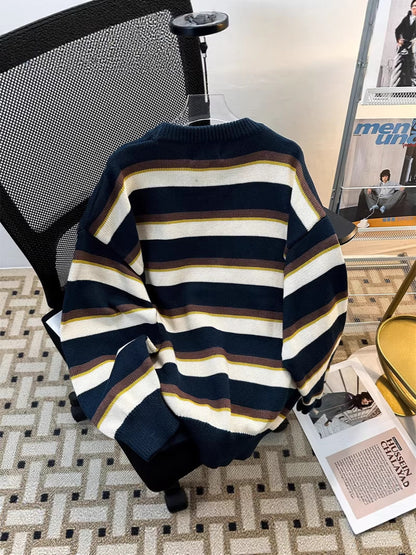 Retro Striped Crew Neck Knit Sweater