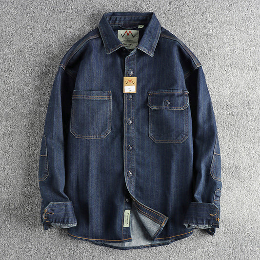 Retro Striped Denim Shirt Jacket