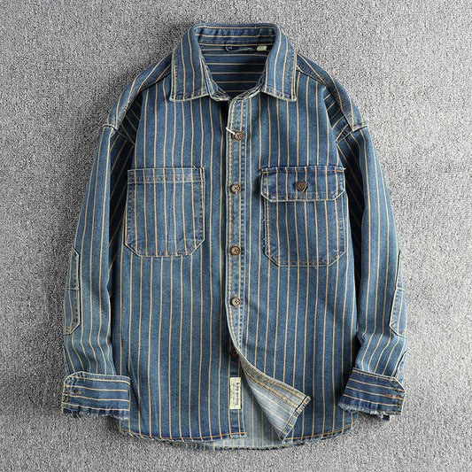 Retro Striped Denim Shirt Jacket