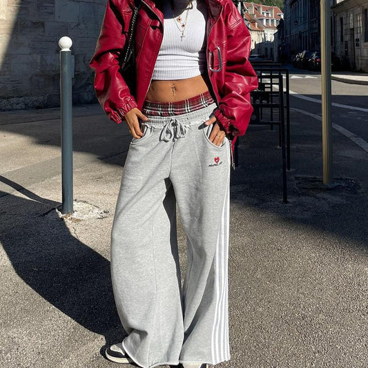 Retro Striped Embroidered Casual Sweatpants