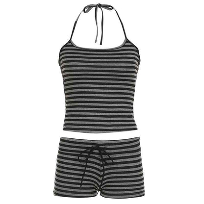 Retro Striped Halter Neck Two-Piece