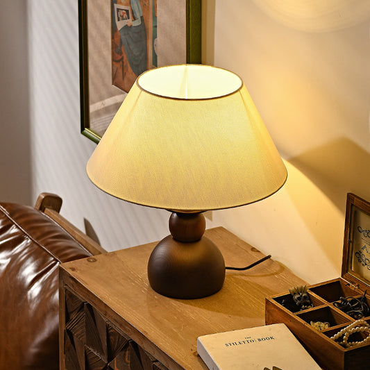Retro study desk lamp, walnut wood bedroom bedside table lamp