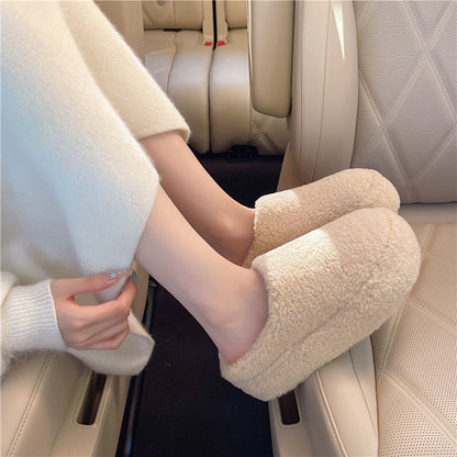 Retro-style closed-toe fleece-lined warm slippers