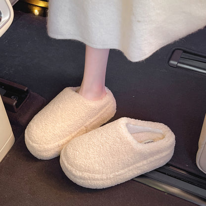 Retro-style closed-toe fleece-lined warm slippers