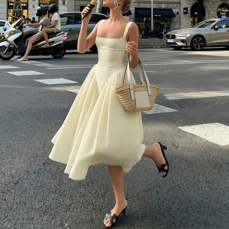 Retro-style dopamine slip dress