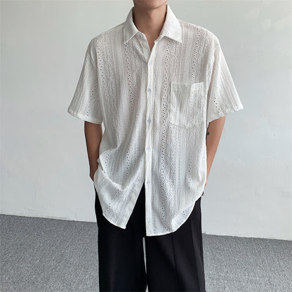 Retro-style hollowed-out short-sleeved shirt