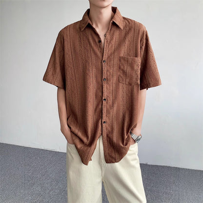 Retro-style hollowed-out short-sleeved shirt