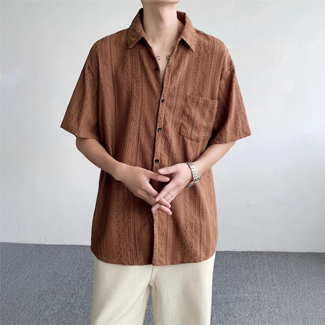 Retro-style hollowed-out short-sleeved shirt