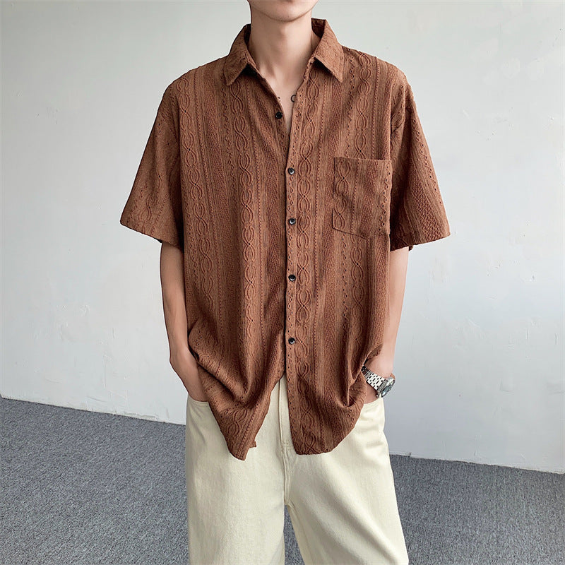 Retro-style hollowed-out short-sleeved shirt