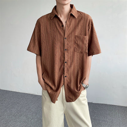 Retro-style hollowed-out short-sleeved shirt