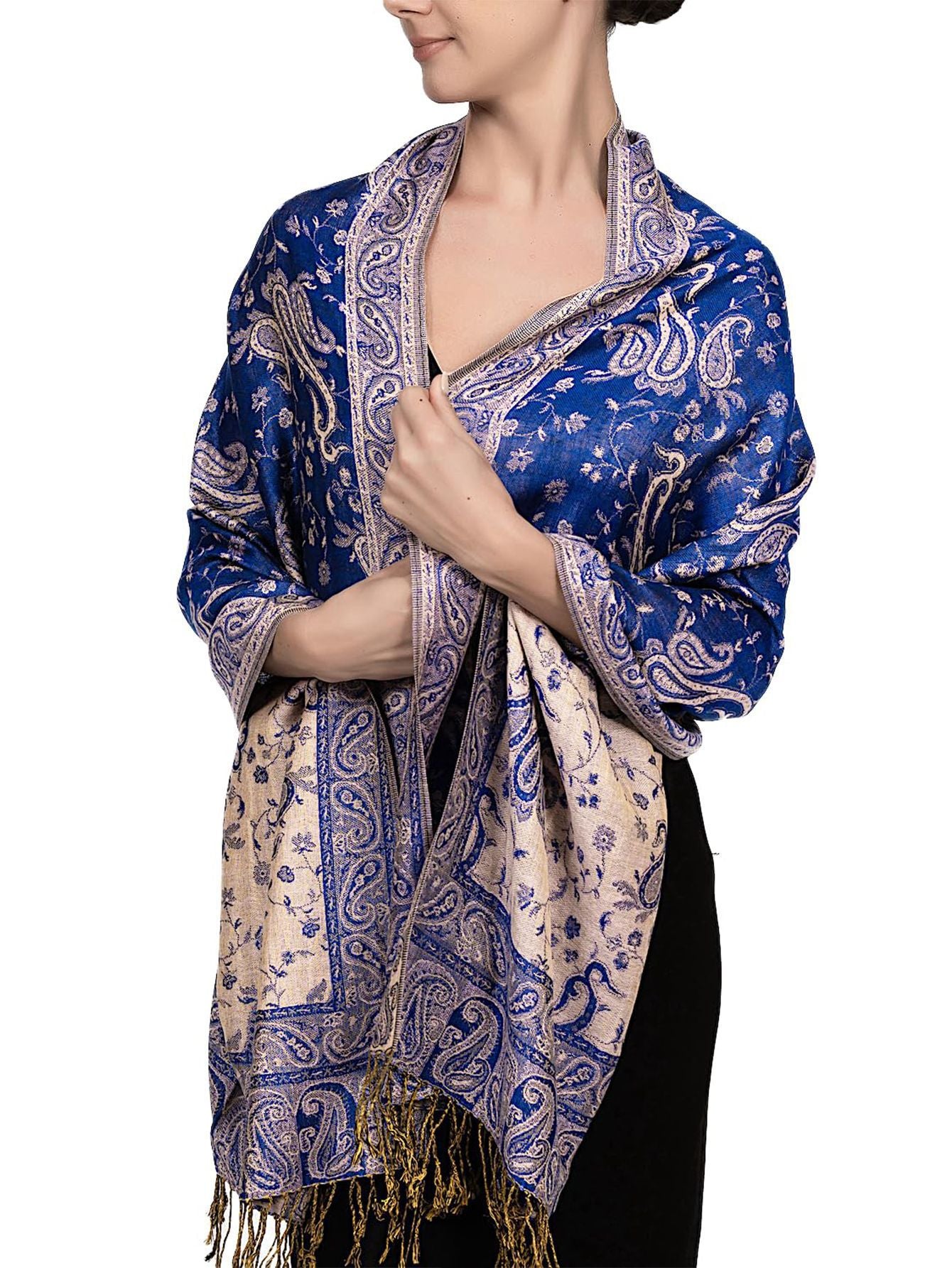 Retro Style Tassel Shawl for Women, Paisley Scarf, Air-Conditioned Room Cape for Warmth