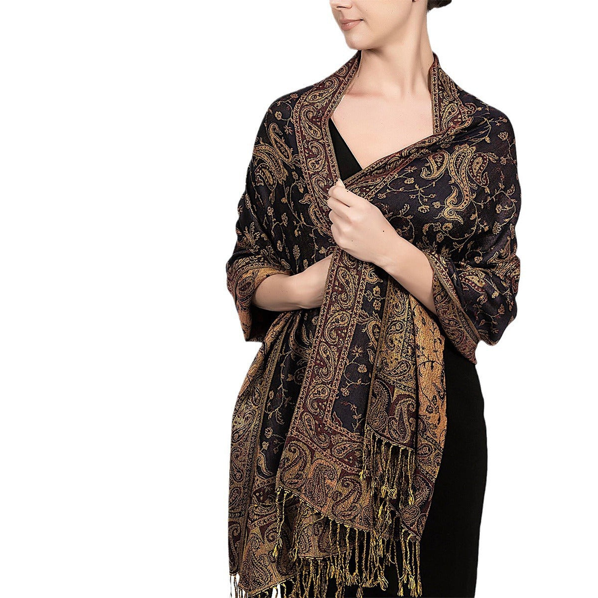 Retro Style Tassel Shawl for Women, Paisley Scarf, Air-Conditioned Room Cape for Warmth