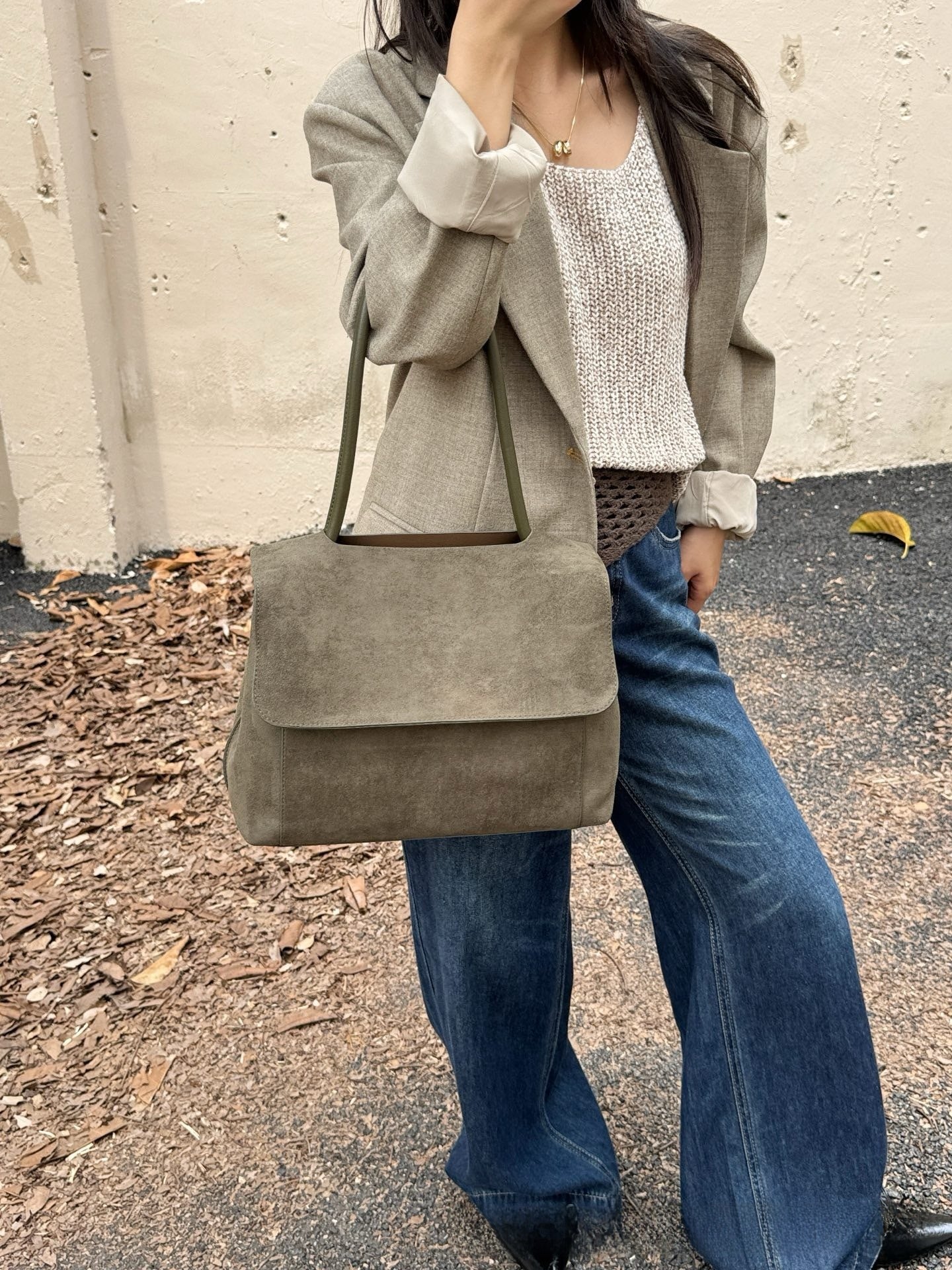 Retro Suede Leather Tote Bag with Shoulder Strap
