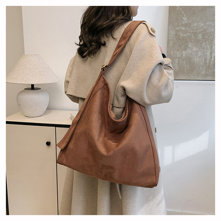 Retro Suede Tote Bag with Adjustable Strap
