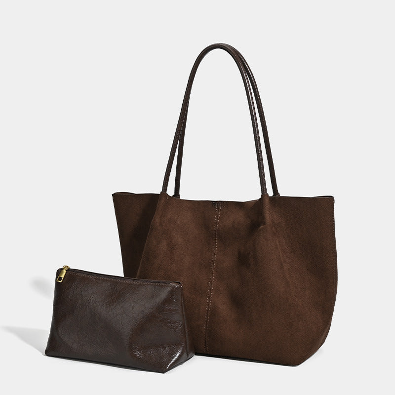 Retro Suede Tote Bag with Matching Pouch