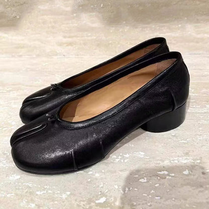 Retro Thick Heel Pleated Pig's Trotters Shoes