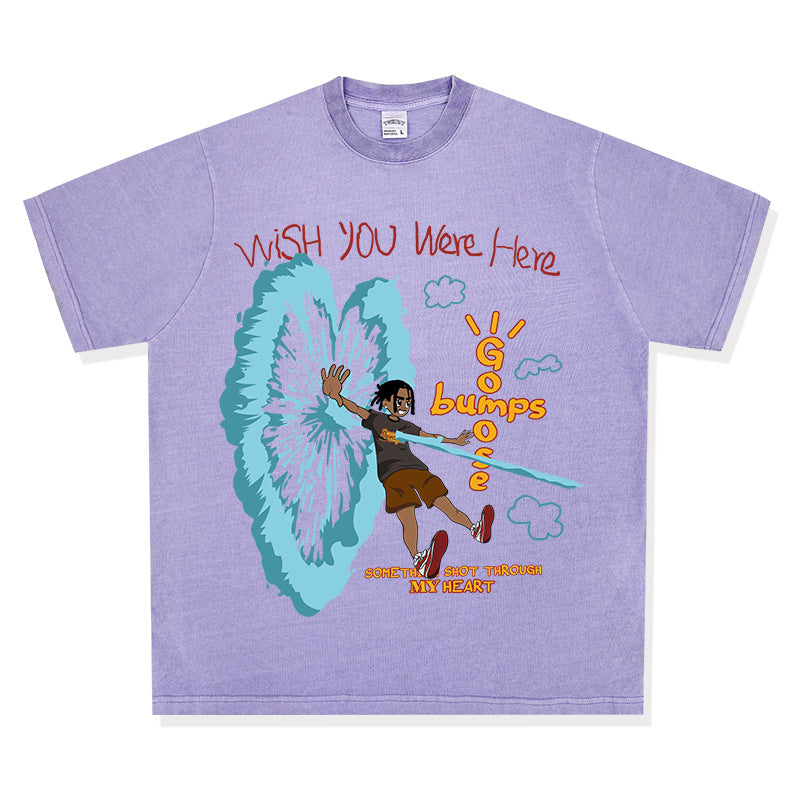 Retro Travis Scott Hip Hop Cartoon Printed Cotton T-Shirt