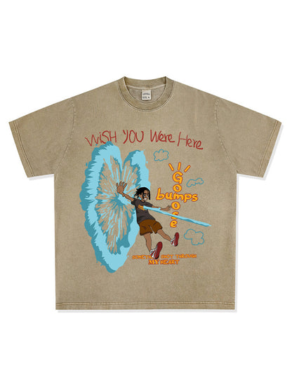 Retro Travis Scott Hip Hop Cartoon Printed Cotton T-Shirt
