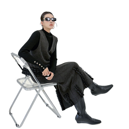Retro Velvet Two-Piece Suit with Vest and Skirt