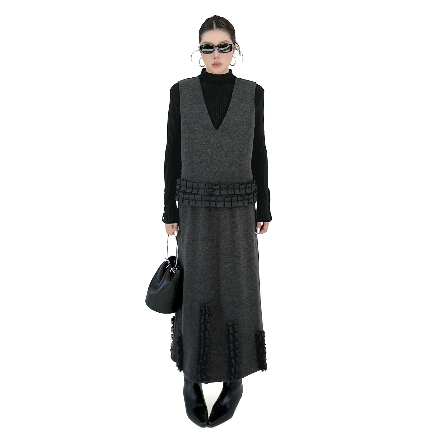 Retro Velvet Two-Piece Suit with Vest and Skirt