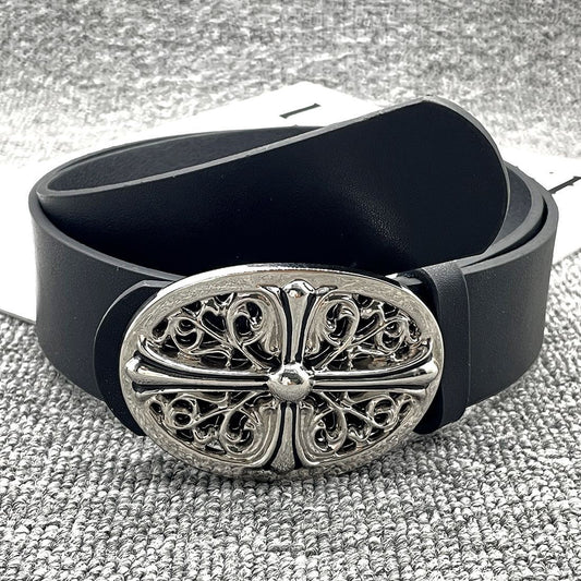 Retro versatile buttoned leather belt