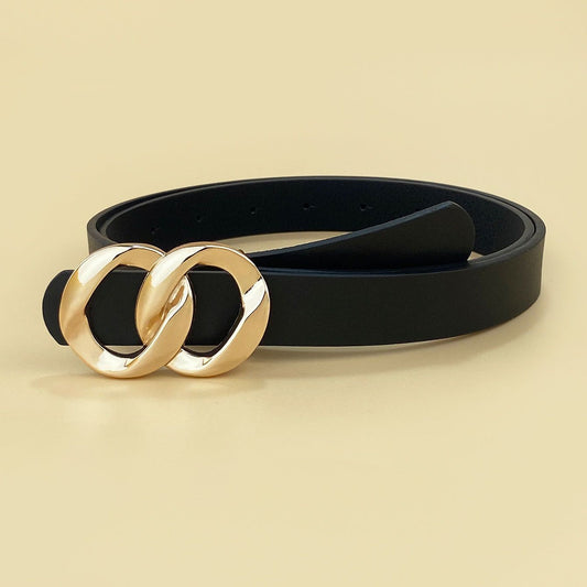 Retro versatile buttoned leather belt