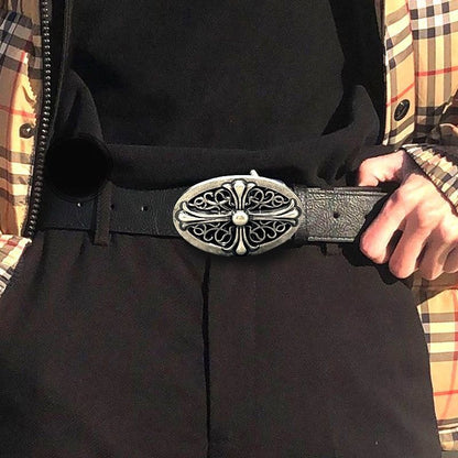 Retro versatile buttoned leather belt