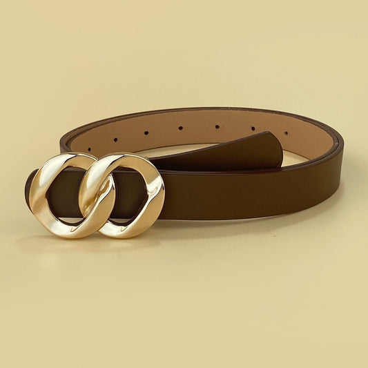 Retro versatile buttoned leather belt