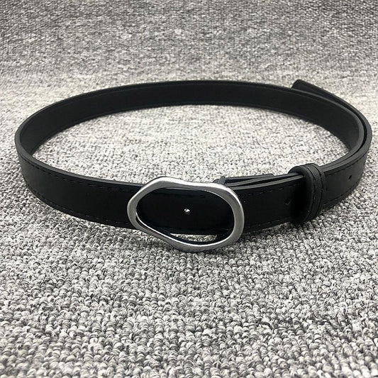 Retro versatile buttoned leather belt