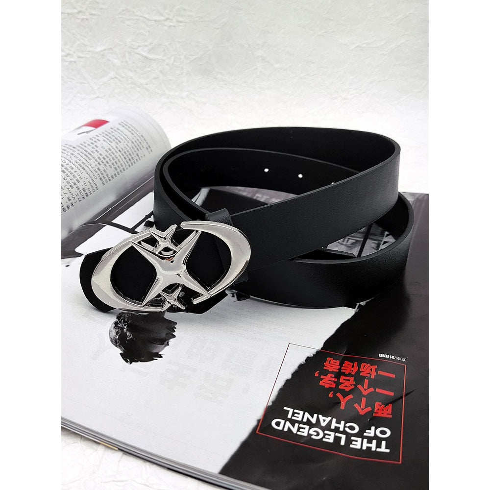 Retro versatile buttoned leather belt