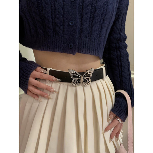 Retro versatile buttoned leather belt