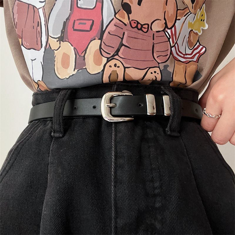 Retro versatile buttoned leather belt