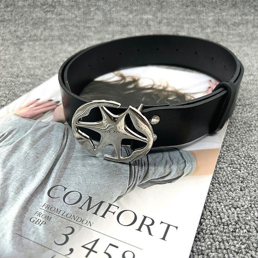 Retro versatile buttoned leather belt