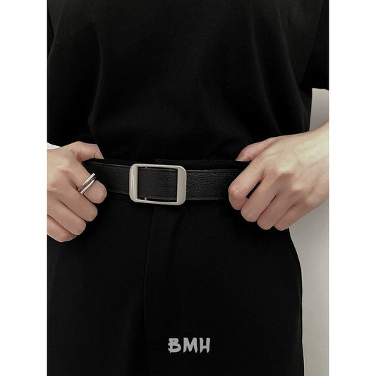 Retro versatile buttoned leather belt