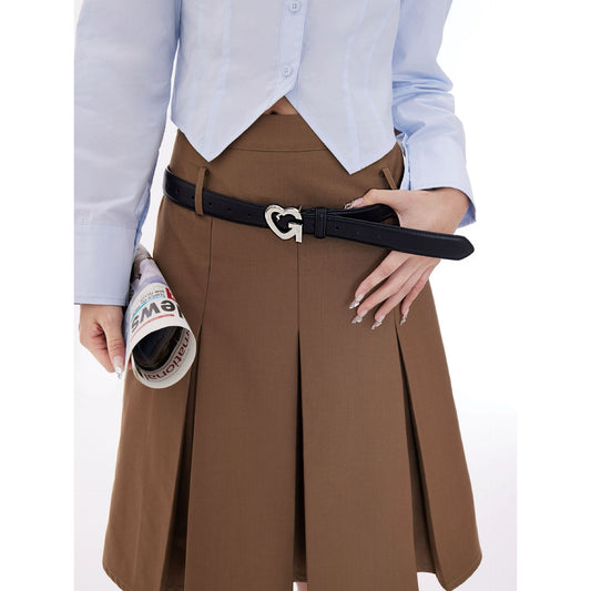 Retro versatile buttoned leather belt