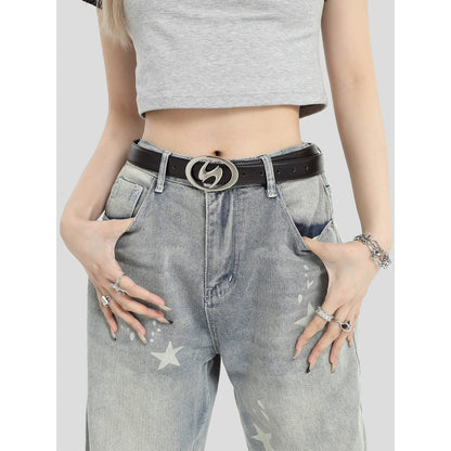 Retro versatile buttoned leather belt