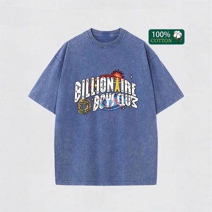 Retro Washed Cotton Short Sleeve Printed T-Shirt