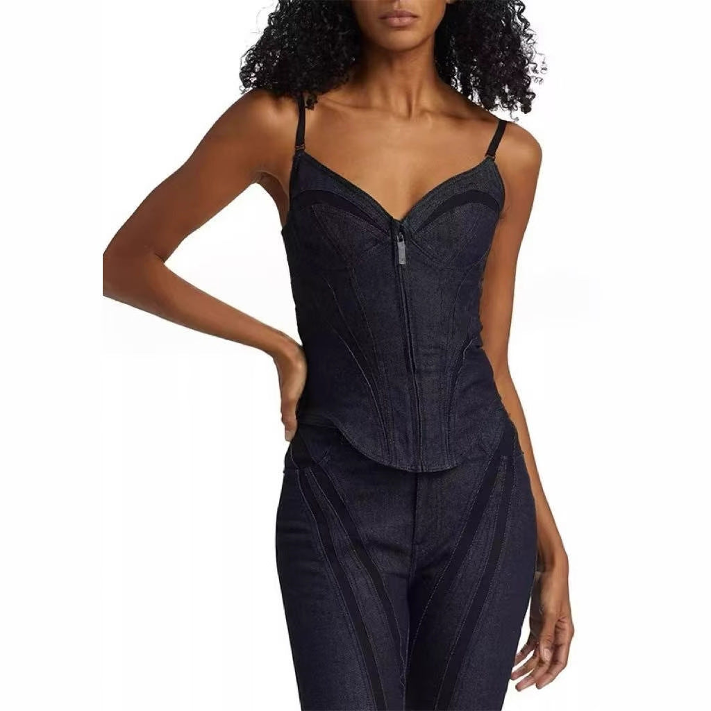 Retro Washed Denim Bra-Style Camisole