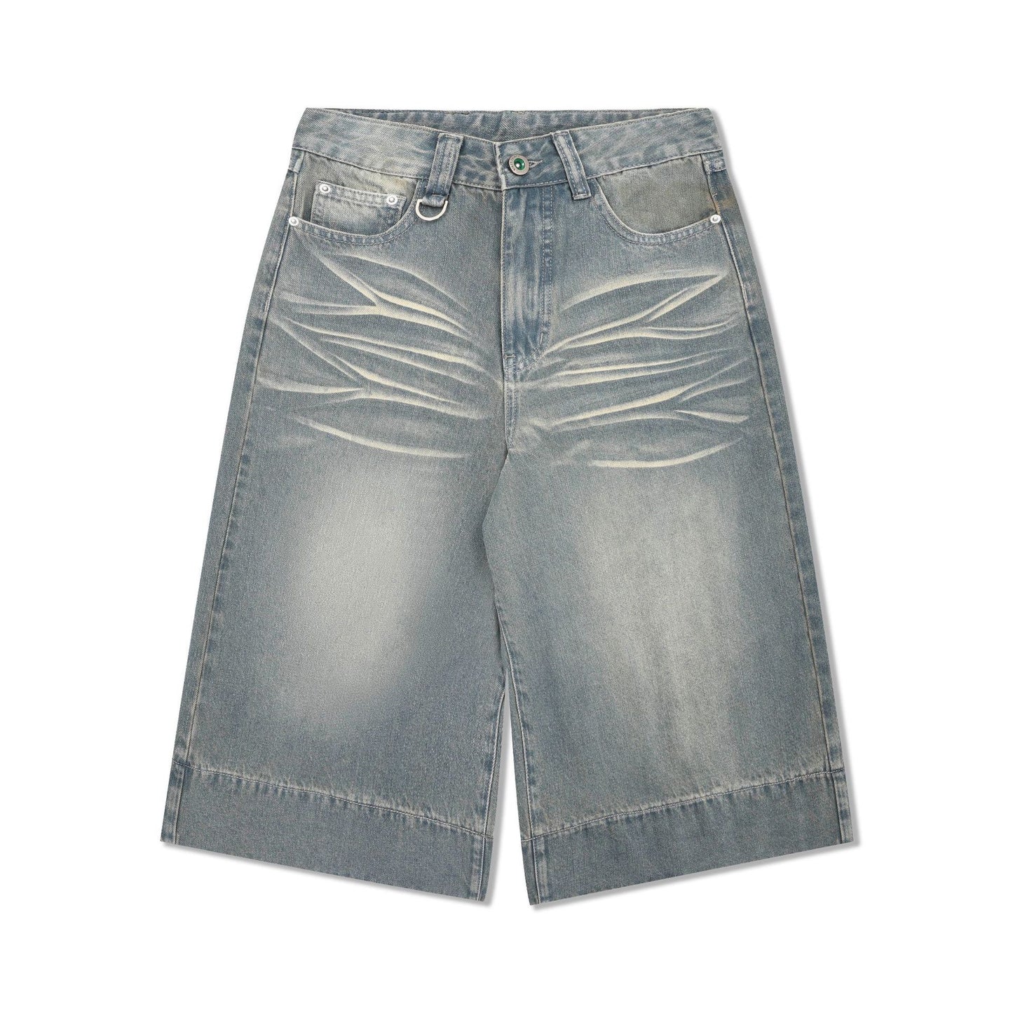 Retro Washed Denim Cropped Pants